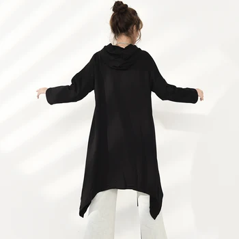 [EAM] Ohlapno Fit Črna Nazaj Dolg Prevelik Majica Novo Hooded Dolgimi Rokavi Ženske Big Velikost Moda Pomlad Jesen 2021 1DC35601