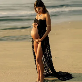 Nekaj porodniškega fotografija rekviziti maxi Porodniškega obleke Čipke Porodniškega Obleko Modno fotografiranje, foto poletje noseča obleko Plus Velikost