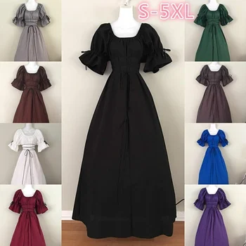 Vintage Stil Žensk Srednjeveško Obleko Gothic Obleko Dolžina Tal Ženske Cosplay Obleko Retro Dolge Obleke Obleko 3 Barve Na Voljo