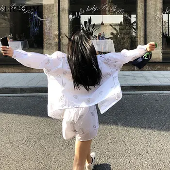 Harajuku Hlače Hoodies Obleko Poletje Dva Kosa Iz Ženske V Korejskem Slogu Reflektivni Zaščito Pred Soncem Jakna Ženske Visoko Pasu Priložnostne Hlače
