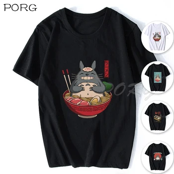 SOSED JE RAMEN Totoro Kawaii Japonski Anime Rokavi Moški Anime Duha Proč Majica s kratkimi rokavi Moški/Ženske, Risanka Poletje T-Shirt Droshipping