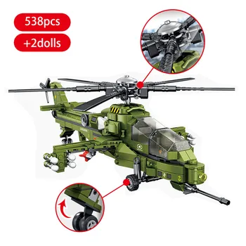 SEMBO Tehnika Militari WW2 Z-10 Borec Gradnik Armas Helikopter, Letalo Orožje Opeke, Bloki Za Otroke Fant igrače