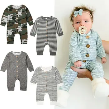 Emmababy Jeseni Priložnostne Novorojenega Dojenčka Baby Boy Dekle Z Dolgimi Rokavi Gumb Romper Jumpsuit Obleke Obleke Set