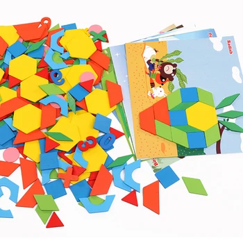250Pcs Tangram Oblike Lesenih Blokov Uganke Zabava Učenje Igrače za Starosti 3 do 6 Otrok Začetku Izobraževalne Igrače Darila