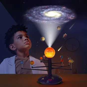 Barvit Sončni Sistem Nebo LED Projektor Obračanje Glas, ki se aktivira Predvajalnik Glasbe Planetarij Model Izobraževalne Igrače za Otroke Darila