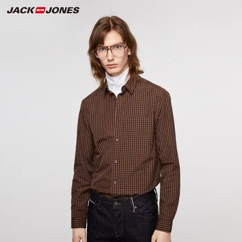JackJones Men ' s Slim Fit Business Casual Bombaž Kariran Dolgo sleeved Majica Moška| 219305522