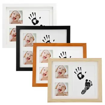 Lesene Foto Okvir Baby Handprint Odtis Komplet z Žigom Ink Pad Dekor Darila za Novorojenčka Fant Dekle Najboljših začetnih Strani tlorisa