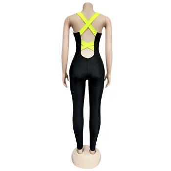 2020 Fitnes, Športno Aktivno Obrabe igralne obleke Ženska Jumpsuit prepredeni Nazaj brez Rokavov Vaja Bodysuit Bodycon Povoj Kombinezon