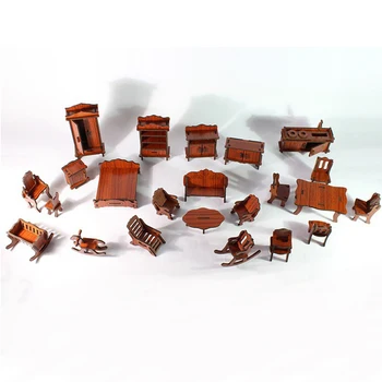 Miniaturnega Pohištva za Otroke Darilo Mini 3D Lesene Izobraževalne DIY Model Zgradbe Igrače
