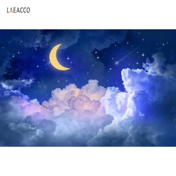 Laeacco Zlata Luna Star Oblak Ozadje Stranka Dekor Noč Panoramska Fotografija Kulise Fotografija Okolij Photocall Foto Studio