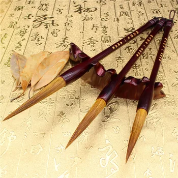 Kitajska Kaligrafija Tiskovine Čisto Weasel Lase Pero Brush Set Dolgo Velika Srednja Majhna Rednih Scenarij Oris Pisanje Krtačo 3pcs