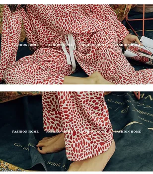 Poletje Saten Pižamo Nastavite Svileno Pižamo Za Ženske Seksi Sleepwear moda Noč Obleke Leopard spanja vrhovi dnu pijama seksi mujer