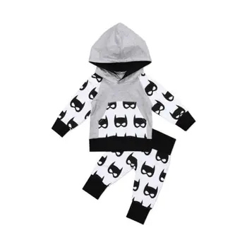 2pcs!!Jeseni Priložnostne Novorojenčka Otroci Malčke Baby Boy Oblačila, Ki Long Sleeve Hooded Vrhovi +Risanka Hlače Obleko Set Oblačila