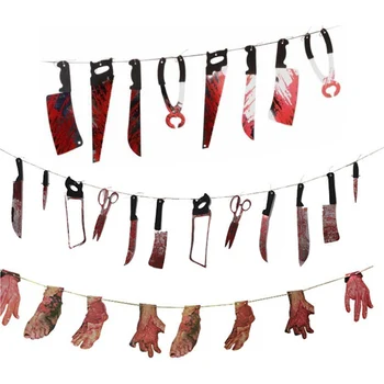 Halloween Krvavo Garland Banner igri Grozno Zombi Stranke Simulacije Noži Okraski Dobave J2Y