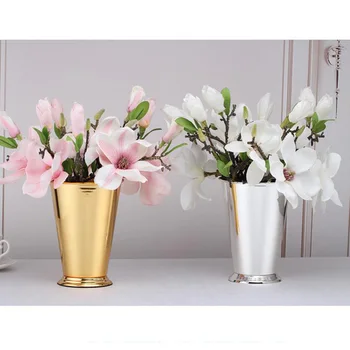 Cvetje Vaze, Mize Metal Silver Plated Vaza Krško Kotlino Posušeni Cvetni Imetnik Kovanega Železa Vedro za Dekoracijo Doma G020