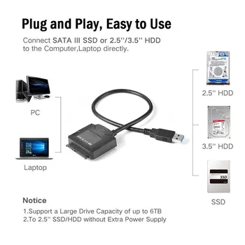 USB na SATA Pretvornik Kabel, USB 3.0, da SATA III Kabel z 12V DC Vrata 2,5/3,5-Palčni HDD SSD za Prenosni RAČUNALNIK