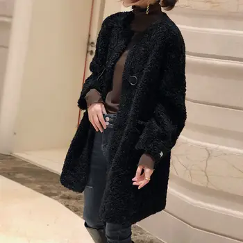 Jagnječje plašč žensk jesenska in zimska oblačila 2020 novo korejska različica svoboden in tanke, velike, srednje dolžine jagnje kašmir plašč