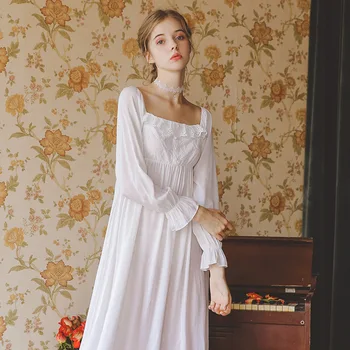 Nightgowns Dolg Rokav Spomladi in Jeseni Sleepwear Vezene Viskoze More Ženske spalne srajce Royal Bela Nightgown