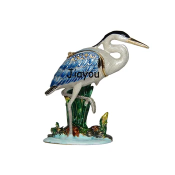 Vintage dekoracijo čaplja ptica kristalno trinket polje dekorativni emajl nakit darilo polje ptica figur X'mas darila