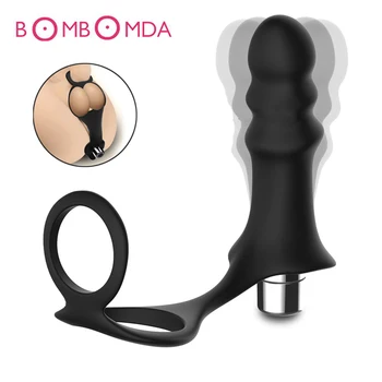 7 Frekvenca Spol Moški Prostate Vibracije Butt Plug Analni G spot za Stimulacijo Vibrator Z Obroč Za Penis Spolne Igrače Za Odrasle Moške