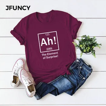 JFUNCY Plus Velikost AH Element Natisne Majica s kratkimi rokavi Ženske Ohlapne Majice Bombaža, Kratek Rokav Poletje T-Shirt Vrhovi Priložnostne Roza Tshirt