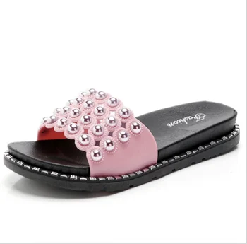 Poletje nov slog kul natikači han edition sandali, ki gredo ven natikači pearl debel edini majhne sveže zunaj wear ženske čevlje