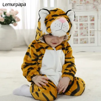 Za malčke Baby igralne obleke Obleke 0-3Y Malčka Fant Dekle Novorojenčka Risanka Tiger Onesie Zadrgo Flanela Toplo Baby Kawaii Srčkan Kopalke