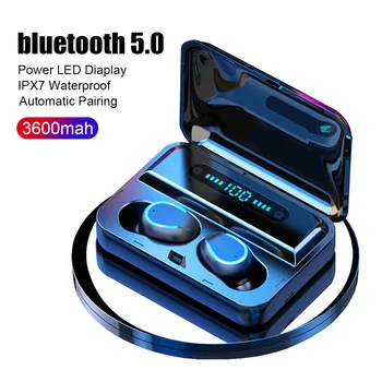 Bluetooth 5.0 Slušalke vodoodporna LED Zaslon šumov Brezžične Slušalke Z 3600mAh Moč mobilni telefon Polnilnik