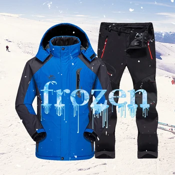 Smučarsko Obleko Moški Nepremočljiva Toplotne Snowboard Runo Suknjič + Hlače Moški Gorskih smučanje in deskanje na snegu Pozimi Sneg Oblačila, ki