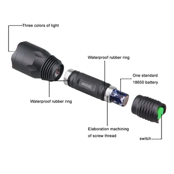 C10 1 Način LED Lovsko Orožje, ki Sveti Zeleno/Rdeče/UV Svetlobe 3 Barve v 1 Taktično Luči za Zunanjo Ribiško+18650 Baterijo