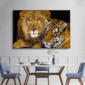 Sodobna Živali Umetnost Plakatov in Fotografij Wall Art Platno Abstraktnega Slikarstva Lev in Tiger Sliko za Dnevna Soba Dekoracijo Doma