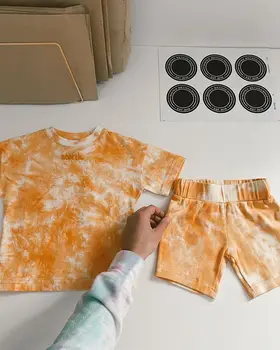 7 Barv 2Pcs Komplet Dojencek Dekliška Oblačila, ki Tie-Dye Tiskanja Krog Vratu T-Shirt Kratek Rokav+Hlače Hlače za Poletje Obleko