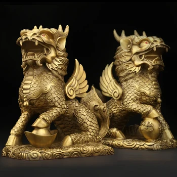 Feng Shui Nastavite Dve Zlati Medenina Chi Lin/Kylin Bogastvo Blaginjo Kip Doma Dekoracijo Pritegnete Bogastvo in vso Srečo