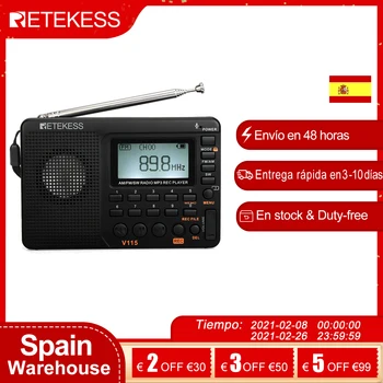 Retekess V115 FM/AM/SW Radijski Sprejemnik Prenosni MP3 Predvajalnik REC Diktafon Prenosni Radio S Sleep Timer TF Kartica