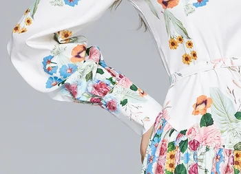 Tiskanje Nabrano Obleko Za Žensko Modo Žensk O-vratu Luč Rokav Mini Kratek Stranke Obleke 2020 Novo Jeseni