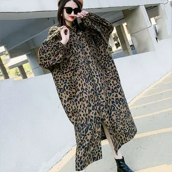 XITAO Leopard Tiskanja Vzorec Žepi Rokavi Ženske 2020 Jeseni, Pozimi Priložnostne Nov Modni Slog, Temperament Ženske Obleke ZY1644