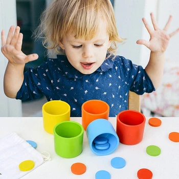 Montessori Barve Razvrstitev Ujemanje Pokal Otroke Zgodaj Izobraževalne Igrače za Otroke, Otroška Lesena Učenje Igrače Mizi Igra, Darila