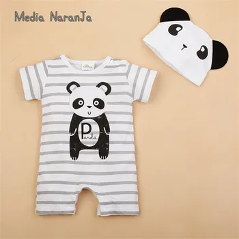 Baby Krava Panda Romper kostum Dva Kosa Kratka Sleeved Lev bombaž Jumpsuit s klobuk