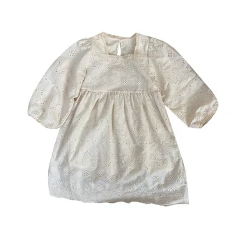 2021 Pomlad Novo Čipke Votlih Baby Dekleta Princesa Obleke Toddlers Otroški Kostumi Bombaž Bela Otroci Dekliška Obleka