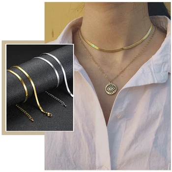 Elegantna 4 mm Ravno Kača Verige za Ženske Zlata Barva Chokers Nastavljiva Dolžina Ogrlica Moda Gospa Jasna Nakit