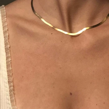 Elegantna 4 mm Ravno Kača Verige za Ženske Zlata Barva Chokers Nastavljiva Dolžina Ogrlica Moda Gospa Jasna Nakit