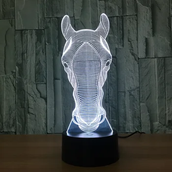 Barvita Konjsko Glavo 3D Iluzije LED Nočne Luči Pisane Akril namizne Svetilke Za Kis Darilo Doma Spalnica Dekor