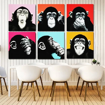 Šest Opice Gorilla oljna slika na platnu Andy Warhol Umetnine Wall art slike za Dnevni Sobi Doma Sodobno dekoracijo BREZ OKVIRJA