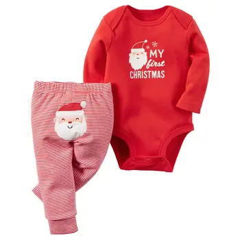 2020 Božič Newborn Baby Fantje Dekleta Božič Romper Trak Dolge Hlače, Obleke, Obleke Nastavite rdeča Obleka za Malčke Božič Pižami
