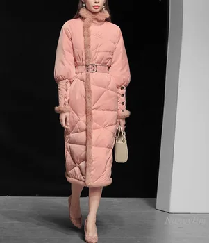 Pozimi Raca Zimska Jakna ženska Oblačila 2020 Nov Slog Pink Slim Dolgo Zgosti Topel Plašč Lady Dolg Rokav Stojalo Ovratnik