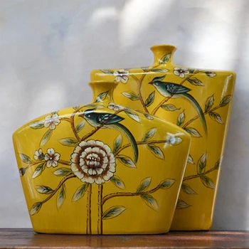Tao Caicai mediteranskem slogu keramične vaze steklenico rumeni cvet vazo Doma Oprema ročno poslikano okraski