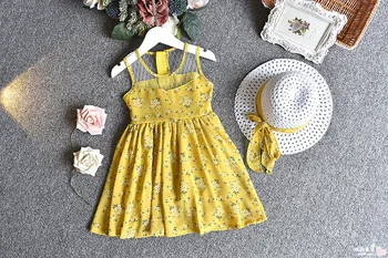 Babzapleume poletje slog, korejski otroci oblačila za malčke stranka princesa obleko cvet dekleta obleke+klobuki otrok kompleti oblačil BC1477