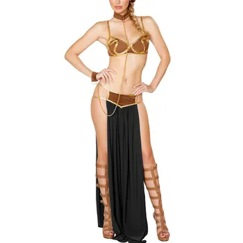 Cosplay Kostume, Princesa Leia Suženj Modrc+Krilo, Črno-Rjave Ženske Seksi Stranka Anime Halloween Kostum Egipčanskem Slogu