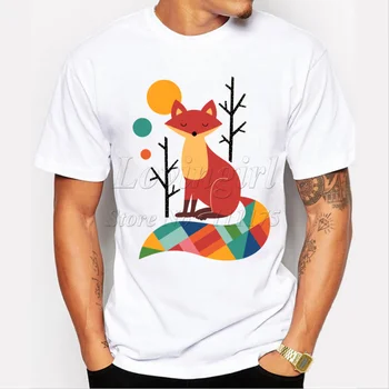 Moške pisane fox natisnjeni t-shirt 2019 smešno živali, tee majice, Vrhovi