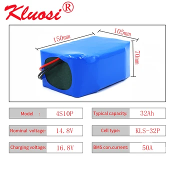 KLUOSI 4S10P 14.8 V 32Ah 600Watt 14,4 V 16.8 V Litij-ionska Baterija z 50A BMS za Inverter Smart Robot High-power Oprema Itd